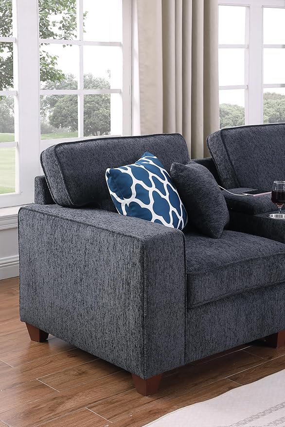 Sectional Sofa L Shaped Chenille Upholstered 7 Seat Sofa, Dark Gray