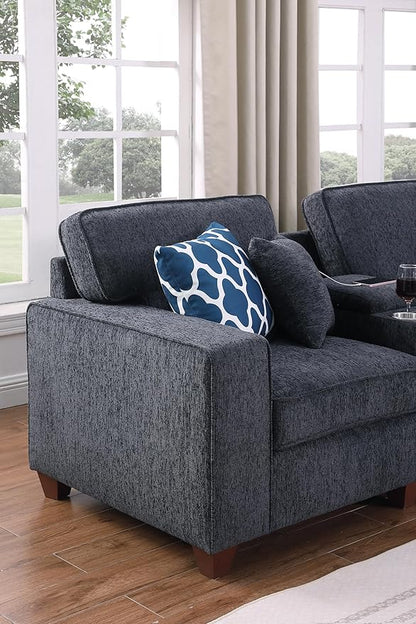 Sectional Sofa L Shaped Chenille Upholstered 7 Seat Sofa, Dark Gray