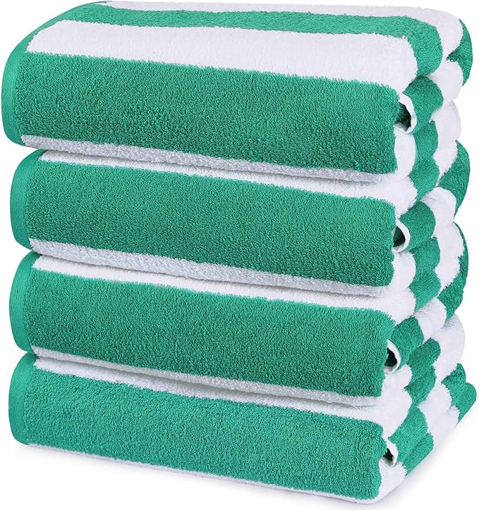 Utopia Towels 4 Pack Cabana Stripe Beach Towel Oversized 100% Ring Spun Cotton Beth Towels Highly Absorbent Quick Dry , Green