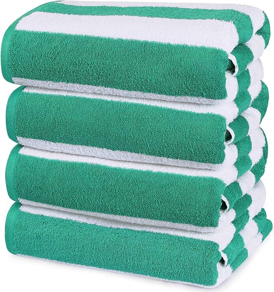 Utopia Towels 4 Pack Cabana Stripe Beach Towel Oversized 100% Ring Spun Cotton Beth Towels Highly Absorbent Quick Dry , Green