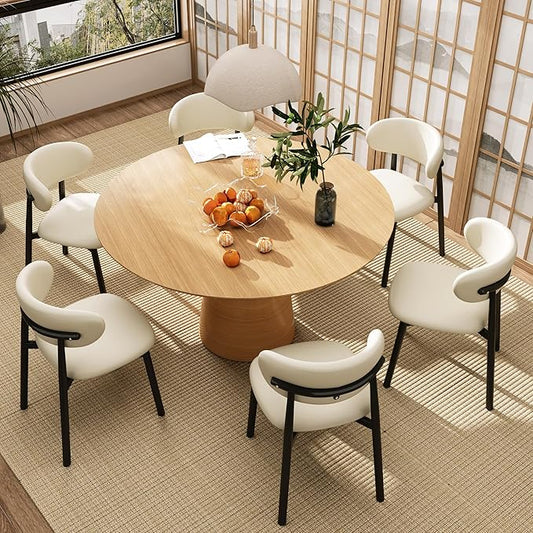 Kitchen Dining Chairs Set of 6 Modern Upholstered Leather Farmhouse Dining Room Chair with Metal Legs, Black/Beige