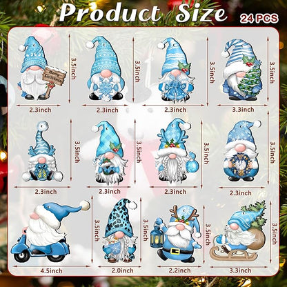 24 Pieces Christmas Gnome Wooden Hanging Ornaments, Wood Decor for Tree Decoration, Santa Doll Craft, Elf Party Supplies (Xmas-Gnomes-C)