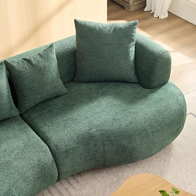 KEIKI 102" Curved Oversized Boucle Modular Sectional Sofa with 4 Throw Pillows, Mid-Century Style 4-Seater Upholstered Corner Plush Comfy Couch, Easy Assembly, for Apartment, Living Room, Green