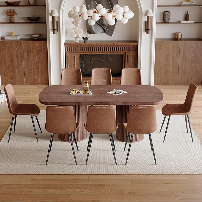 79" Dining Table Set for 8,Large Rectangular Kitchen Table Set for 8 with Cushioned Chairs,Modern Mid-Century Wood Dining Room Table Set for 8,Ideal for Dining & Gatherings (Walnut)