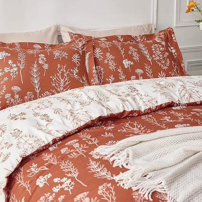 Bedsure King Comforter Set - Terracotta Bed Set, 3 Pieces Cute Floral Bedding, 1 Soft Reversible Botanical Flowers Comforter and 2 Pillow Shams