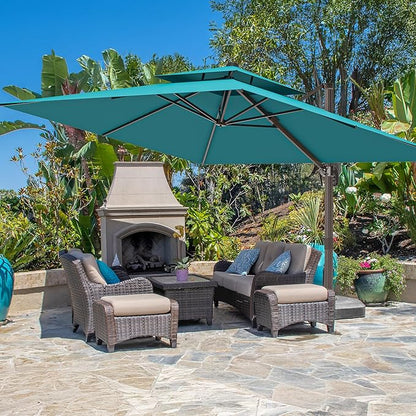 10x13FT Cantilever Outdoor Patio Umbrellas, Double Top Large Rectangle Umbrella, Heavy Duty 360° Rotation Offset Outdoor Sun Shade Umbrella for Garden Deck Pool Backyard, Turquoise