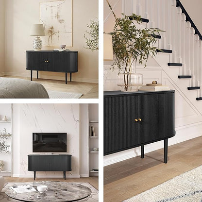 WERMO 55'' Black Sideboard Cabinet with Doors and Shelves - Black Cabinet for Living Room, Bedroom, Entryway and Office Credenza. Kitchen Buffet, Modern Media Console Table with Storage (Black Oak)