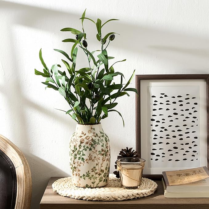 SIDUCAL Ceramic Green and Beige Antique Vase, 7 Inch Retro Ice Cracked Chinoiserie Floral Vase, Rustic Farmhouse Vases for Home Decor, Bookshelf, Office, Garden, Chinoiserie Decor, Tuscan Decor