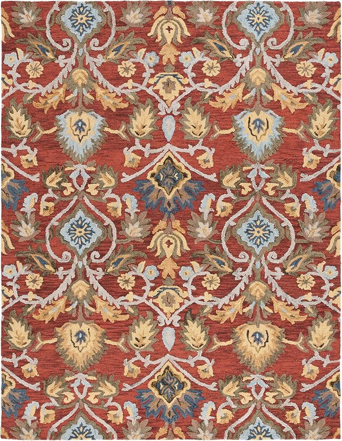 SAFAVIEH Blossom Collection 8' x 10' Red / Multi BLM402Q Handmade Wool Living Room Dining Bedroom Area Rug