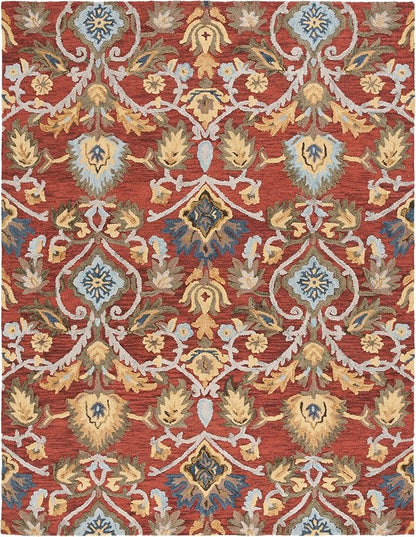 SAFAVIEH Blossom Collection X-Large Area Rug - 11' x 15', Red & Multi, Handmade French Country Floral Wool, Ideal for High Traffic Areas in Living Room, Bedroom (BLM402Q)