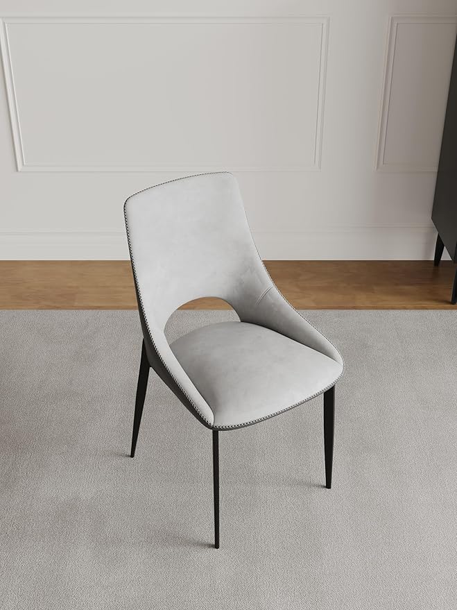 Modern Dining Chairs Gray Dining Chair Set of 2 Mid-Century Modern Kitchen Dining Chairs Armless Velvet + Faux Leather Cushioned Side Chair Beige Gray Metal Legs