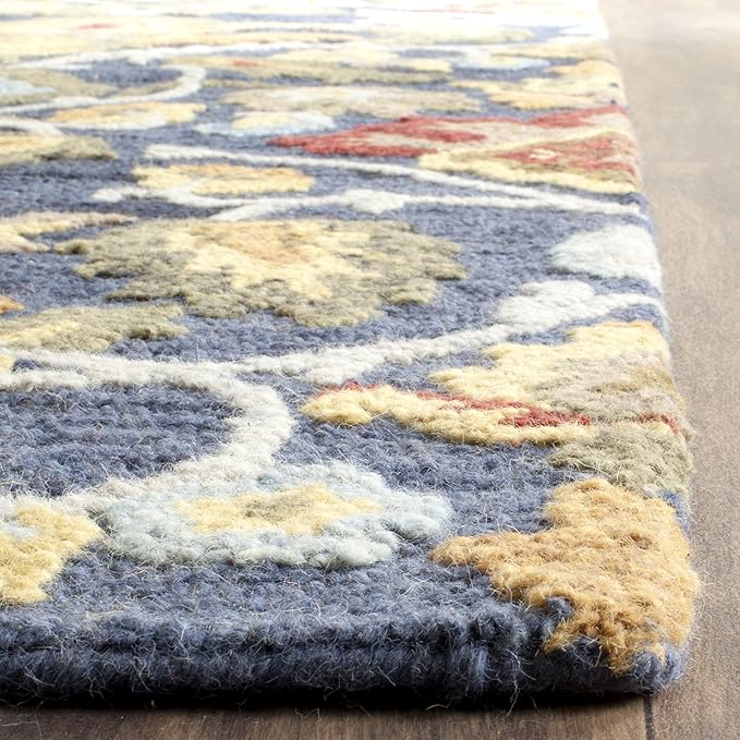 SAFAVIEH Blossom Collection Area Rug - 6' x 8', Navy & Multi, Handmade Wool, Ideal for The Living Room, Bedroom, Dining Room (BLM402A-68)
