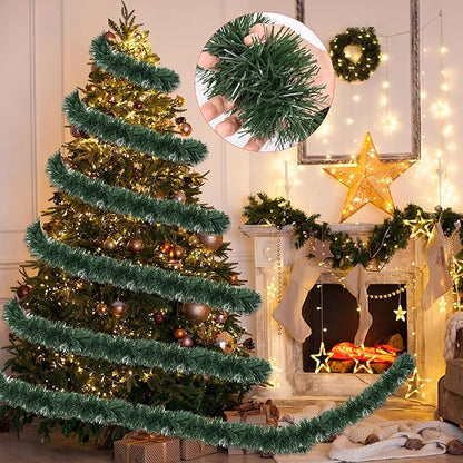 50 Ft Christmas Garland Decor Artificial Greenery Pine Garlands Xmas Decorations for Fireplace Stairs Mantle Home Holiday Party Soft Green Garland Christmas Decoration Indoor Outdoor
