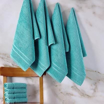 Hawmam Linen Hand Towels 4 Pack Turkish Cotton Premium Quality Soft and Absorbent Small Towels for Bath Towels, Teal Turquoise