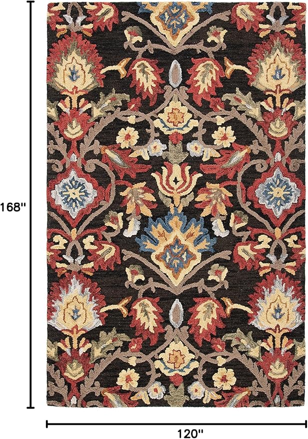 SAFAVIEH Blossom Collection Area Rug - 10' x 14', Charcoal & Multi, Handmade Wool, Ideal for High Traffic Areas in Living Room, Bedroom (BLM402H)