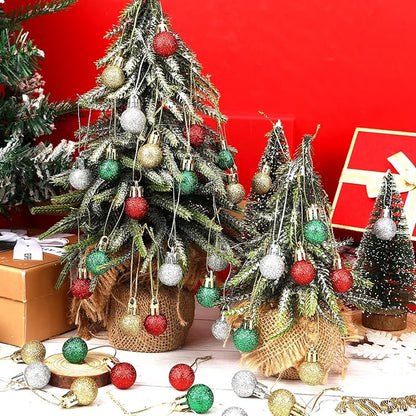 Jansun 60PCS Christmas Mini Balls Ornaments Miniature Xmas Tree Hanging Decorations Small Vintage Glitter Balls for Holiday Party Outdoor Indoor DIY Craft Decor Supplies (Glitter Surface) ﻿