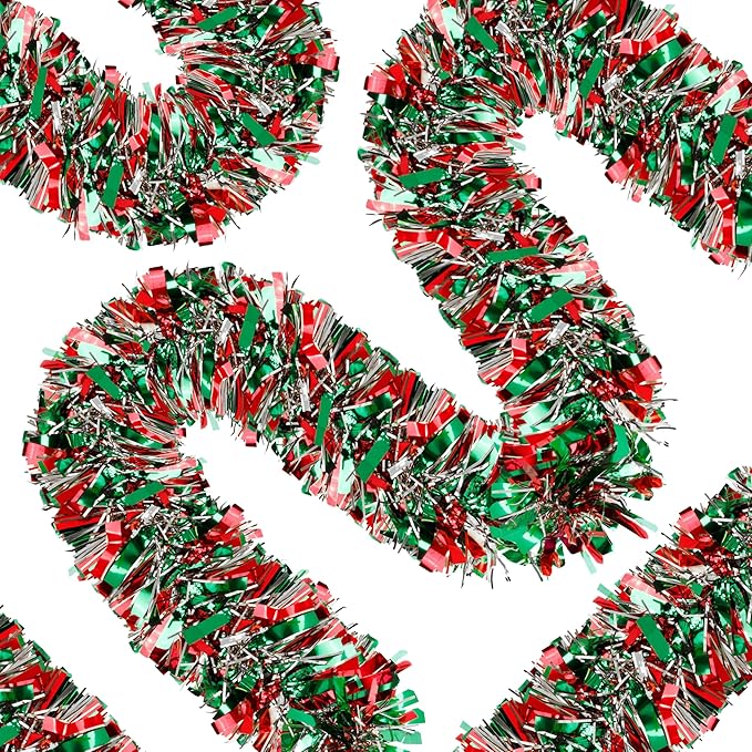 50 Ft Christmas Tinsel Garland Thick Tinsel Garland Xmas Tree Decorations Metallic Tinsel Twist Garland for Christmas, Birthday, Party Decor Indoor Outdoor Party Supplies