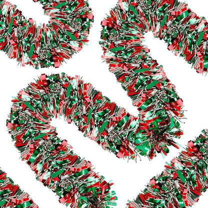 50 Ft Christmas Tinsel Garland Thick Tinsel Garland Xmas Tree Decorations Metallic Tinsel Twist Garland for Christmas, Birthday, Party Decor Indoor Outdoor Party Supplies