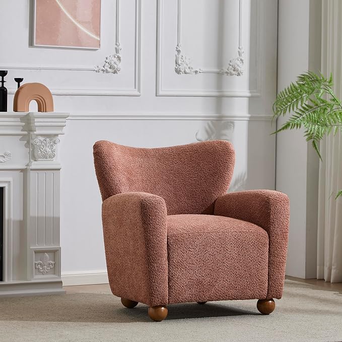 Christopher Knight Home Lindy Wingback Accent Chair, Upholstered Armchair with Rounded Wooden Legs, Curved Backrest Single Sofa, Soft Cushion Seating, Comfy Lounge Chair for Living Room, Dusty Coral