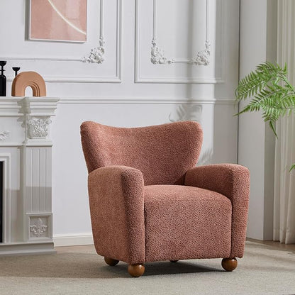 Christopher Knight Home Lindy Wingback Accent Chair, Upholstered Armchair with Rounded Wooden Legs, Curved Backrest Single Sofa, Soft Cushion Seating, Comfy Lounge Chair for Living Room, Dusty Coral