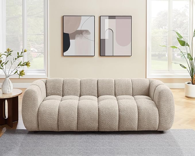 VANOMi 88" Oversized Boucle Sofa, Modern Upholstered Tufted Cloud Couch, Deep Seat Boucle Sofa,Cozy Modern 3 Seater Couch for Living Room, Bedroom, Apartment