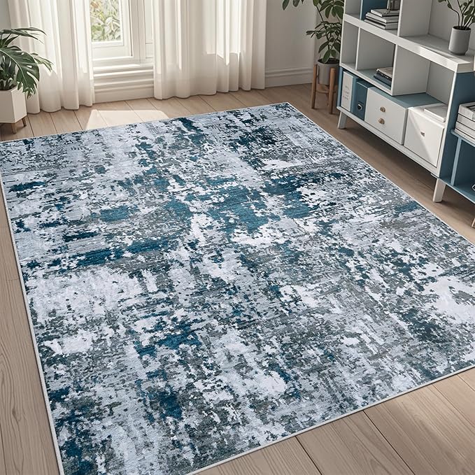 5x8 Area Rugs for Living Room Rug Washable: Abstract Rug for Dining Room Bedroom Carpet Non Slip 5 by 8 Indoor Modern Nursery Home Office Navy Grey