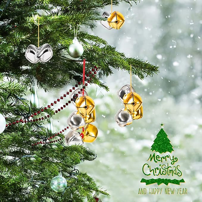 Augshy 200 Pieces Jingle Bells 3/5Inch Craft Bell Bulk for Christmas Home and Pet Decorations Xmas Decor Party Favors Supplies (Gold and Silver)