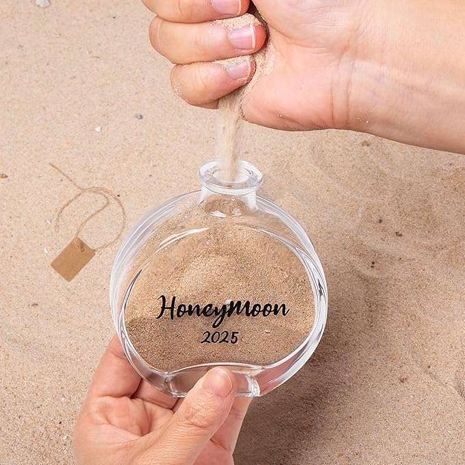 Honeymoon Sand Keepsake Jar 2025，Bridal Shower, Wedding, Engagement, Honeymoon, Travel Gift for Couples, Newlywed, Fiance(Gift Box Includes) - 100ml Round Shape Glass
