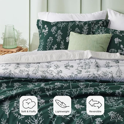 Bedsure California King Comforter Set - Emerald Bed Set, 3 Pieces Cute Floral Bedding, 1 Soft Reversible Botanical Flowers Comforter and 2 Pillow Shams