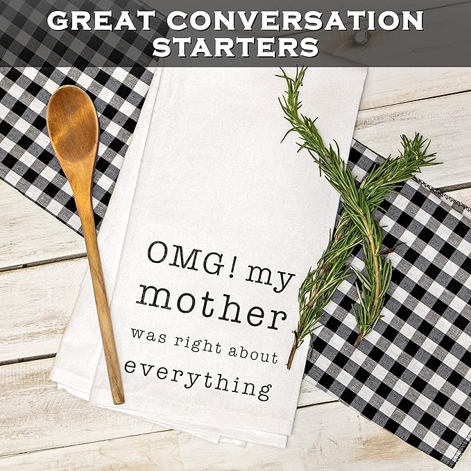 MAINEVENT Funny Dish Towel OMG My Mother Was Right Kitchen Tea Towel Gift 18x24