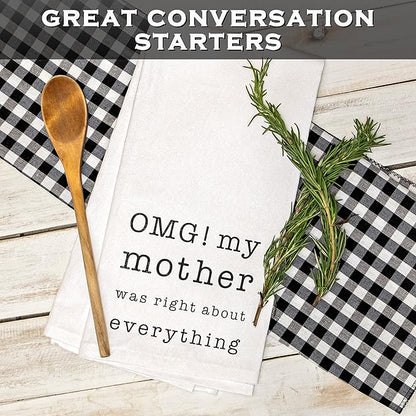 MAINEVENT Funny Dish Towel OMG My Mother Was Right Kitchen Tea Towel Gift 18x24