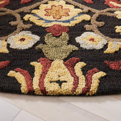 SAFAVIEH Blossom Collection Accent Rug - 4'6" x 6'6" Oval, Charcoal & Multi, Handmade Wool, Ideal for The Living Room, Bedroom, Dining Room (BLM402H-5OV)