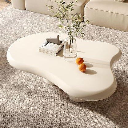 Cloud Coffee Table,Unique Wavy Design, Irregular Shape Living Room Coffee Table, White