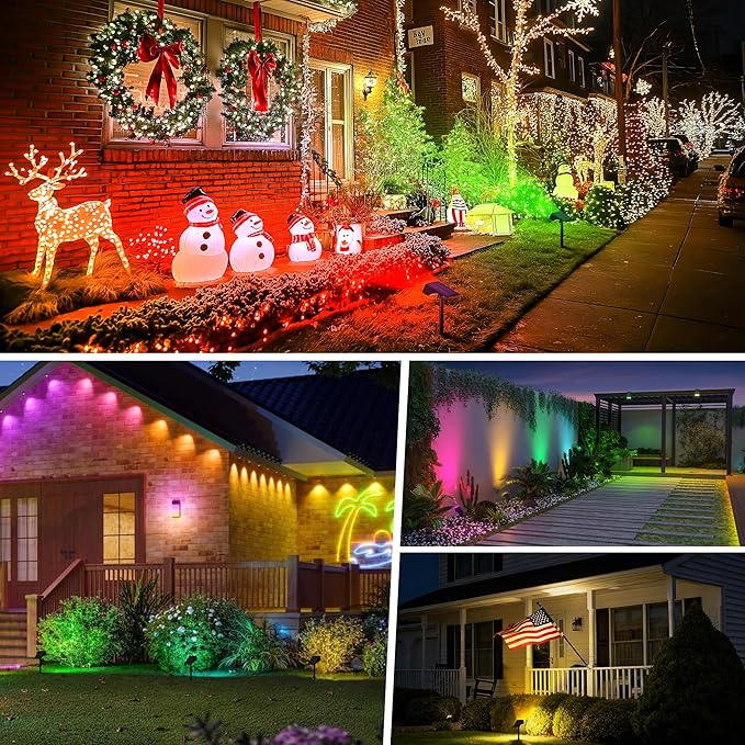 Solar Spot Lights Outdoor Color Changing, [7 Mode/12 Pack] Christmas Landscape Spotlights, Solar Lights Outdoor Waterproof,Led Powered Flood Light for Halloween Pathway Yard Garden Tree Walkway