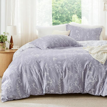 Bedsure Oversized Queen Comforter Set - Lavender Bed Set, 3 Pieces Cute Floral Bedding, 1 Soft Reversible Botanical Flowers Comforter and 2 Pillow Shams