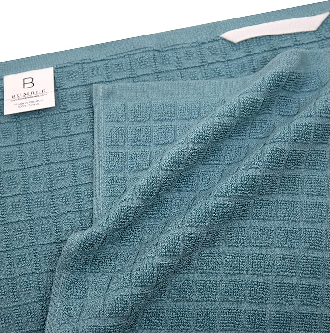 Premium Kitchen Towels 6 Pack Large Cotton Flat Terry Absorbent Tea Towels with Hanging Loop Teal Check 20x28