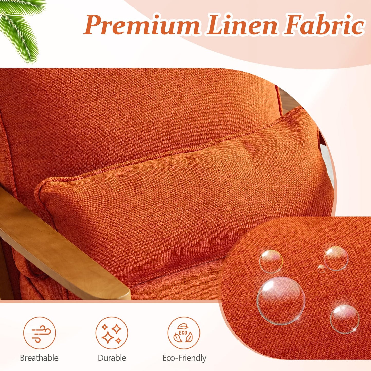 VINGLI Solid Wood Wide Armrests Accent Chair,Upholstered Mid Century Modern Chair with Pillow,Comfy Reading Chair Farmhouse Arm Chair,Chairs Living Room,Bedroom,Guest Room,Teddy Fleece,Khaki