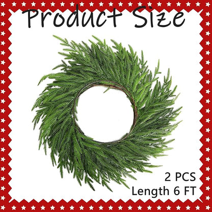 Watayo 2 Pcs Christmas Norfolk Pine Garland, 6 Ft Dense Real Touch Pine Garland Ornament, Realistic Artificial Pines Greenery Garlands for Mantle, Table, Fireplace, Indoor, Outdoor Xmas Decoration