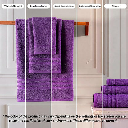 Hawmam Linen Luxury Cotton Washcloths 13x13 Inch Large Hotel Spa Bathroom Face Towel 12 Pack, Purple