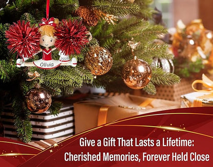 Personalized Cheerleader Christmas Ornament 2025 | Cheer Girl Dancer Cheerleading with Red Pompom Ornament for Christmas Tree | Pom Pom Dance Gift