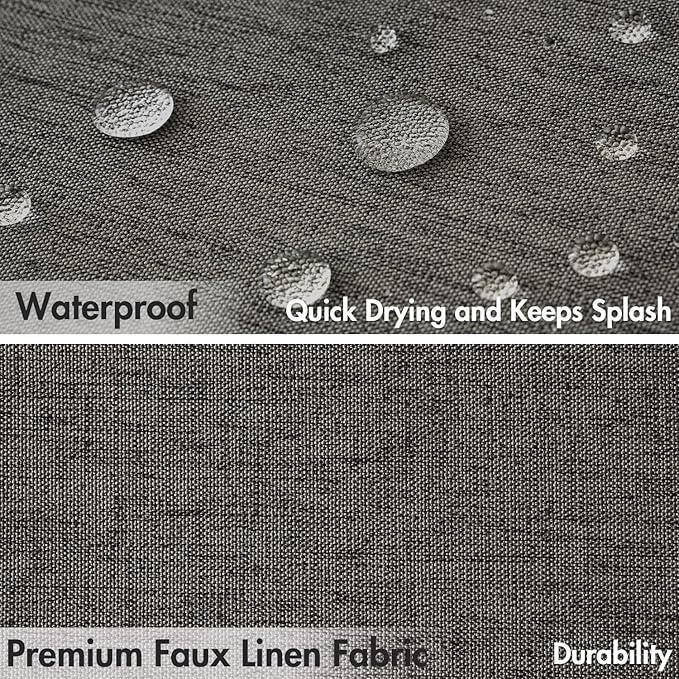 MIULEE Charcoal Grey Scalloped Shower Curtain Linen Textured with 12 Metal Hooks Cute Heavy Duty Washable Waterproof Thick Cloth Shower Curtains with Black Border for Bathroom Hotel Bathtub,W72*L72