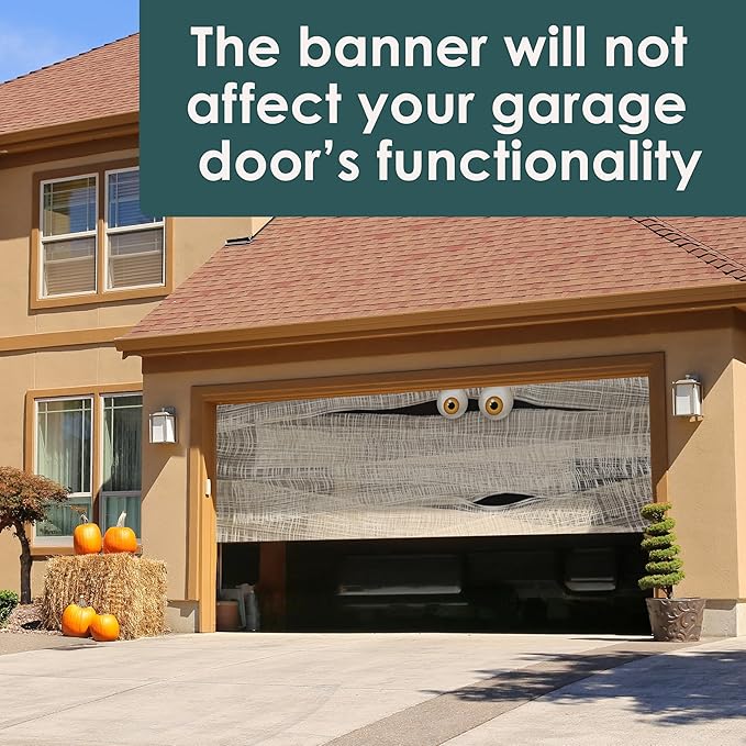 7' x 16' Mummy Halloween Garage Door Banner - Hauntingly Realistic Double Garage Decorations