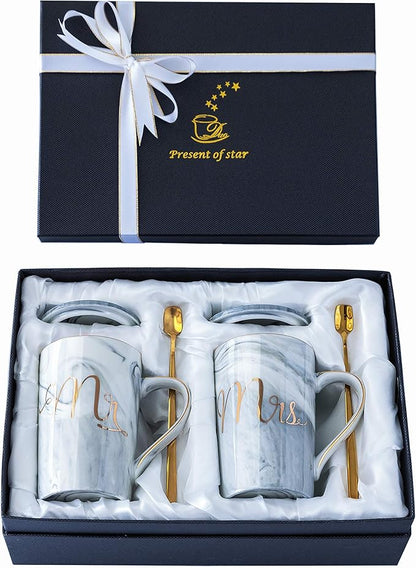 Jumway Mr and Mrs Coffee Mugs - Wedding Gifts - Mr and Mrs Mugs Set - for Bride and Groom - Gifts for Bridal Shower Engagement Wedding and Married Couples Anniversary - 14 Oz Grey