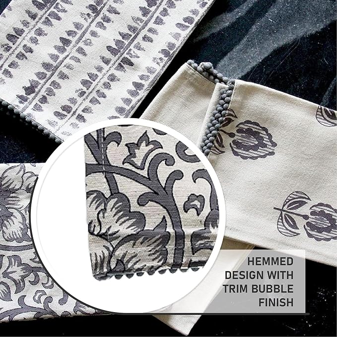 TARAN LIVING Kitchen Towels Dish Towels for Kitchen- Gray & Beige Tea Towels for Kitchen-Bar Towels for Kitchen-KitchenTowels and dishcloths-Printed Floral 18"x28" Pack of 4