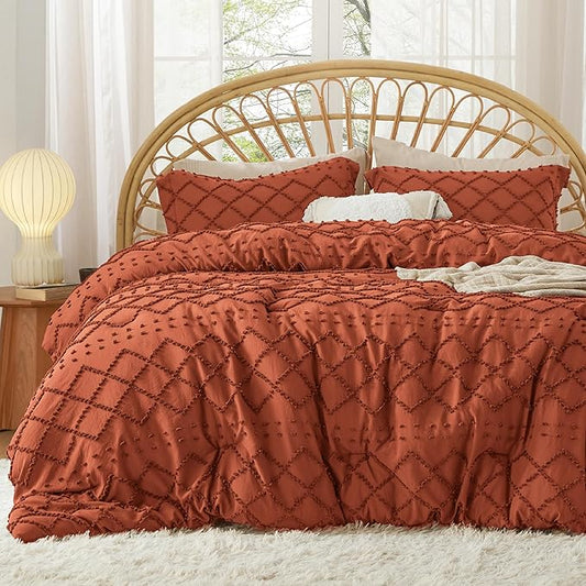 Bedsure King Comforter Set - Terracotta Comforter, Boho Tufted Shabby Chic Bedding for Kids, 3 Pieces Vintage Farmhouse Bed Set for All Seasons, Fluffy Soft Bedding with 2 Pillow Shams