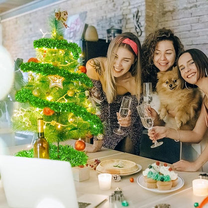 CANREVEL 4 Pieces 26.2 Ft Christmas Garland Metallic Shiny Twist Tinsel Garland Hanging Decorations for Christmas Tree, Mantle, Stairs Railing Decorations - Green