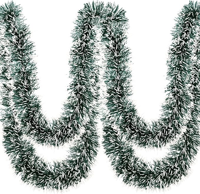 50Ft Christmas Tinsel Garland Dark Green Xmas Tree Decorations Metallic Glitter Twist Garland for Christmas Tree Decorations New Year Party Birthday Holiday Supplies Indoor Outdoor Supplies