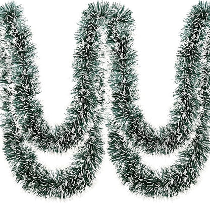 50Ft Christmas Tinsel Garland Dark Green Xmas Tree Decorations Metallic Glitter Twist Garland for Christmas Tree Decorations New Year Party Birthday Holiday Supplies Indoor Outdoor Supplies