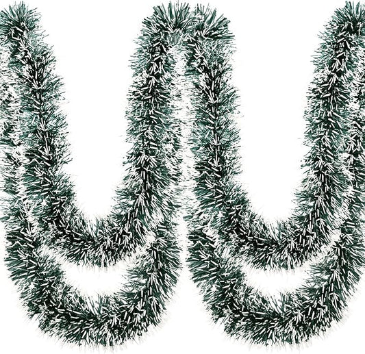 50Ft Christmas Tinsel Garland Dark Green Xmas Tree Decorations Metallic Glitter Twist Garland for Christmas Tree Decorations New Year Party Birthday Holiday Supplies Indoor Outdoor Supplies