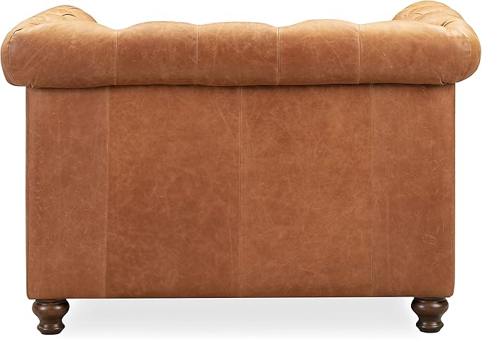 POLY & BARK Lyon Leather Lounge Chair 49" – Cognac Tan Full-Grain Leather Upholstery – Modern Upholstered Accent Chair for Living Room or Bedroom – Indoor Lounge Seating with Lasting Comfort